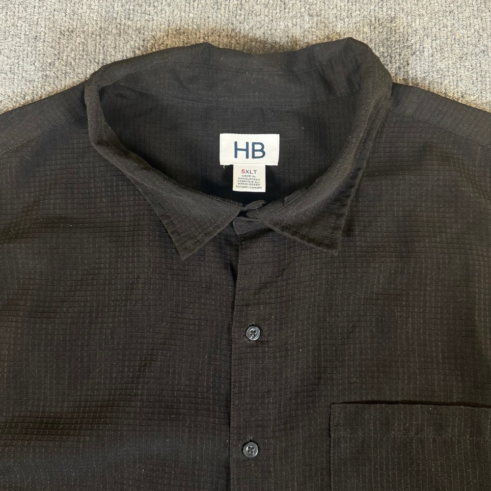HB‎ Mens 5XLT Black Textured Grid Short Sleeve Button Down Shirt Pocket 2924